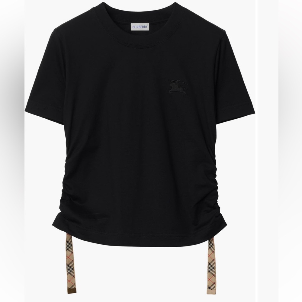 Burberry Black Short Sleeve Tee with Check Detail - Picture 2 of 7